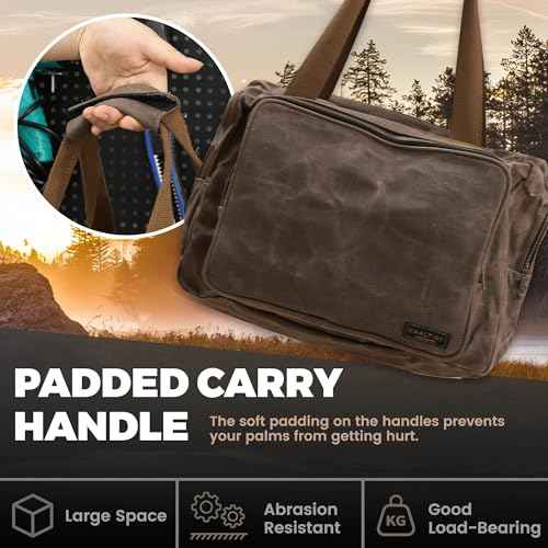 Kaaltisy 16oz Waxed Canvas Tool Bag ? Robust Zipper Garden Tools Tote with 3 Compartments & Padded Handle (Grey) ? Tool Organizer for Gardening Wire Cutters Goggles