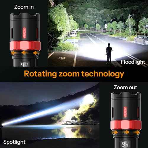 Rechrgeable EDC Flashlight, 99000 High Lumens Super Bright Flashlight, 5 Mode Flash Light with LED Display, Waterproof Powerful Handheld Light for Camping Hiking Emergency Home, 2pack