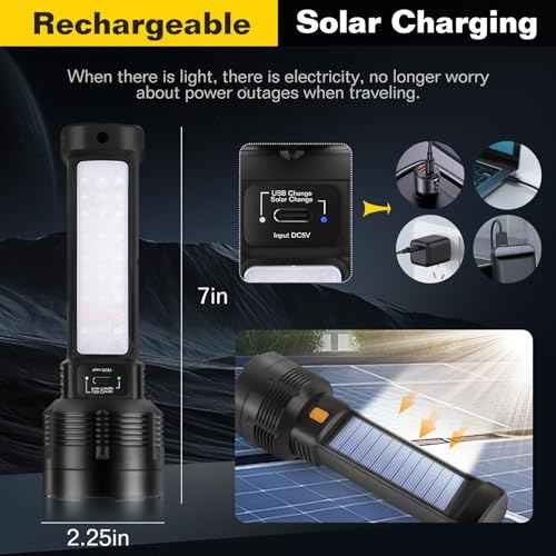 2 Pack LED Rechargeable Flashlight - 20000 Lumens Super Bright Tactical Flash Light, Compact & Waterproof, Long-Lasting Battery, Solar Flashlights for Home, Camping,Hiking, Emergencies, Adventures