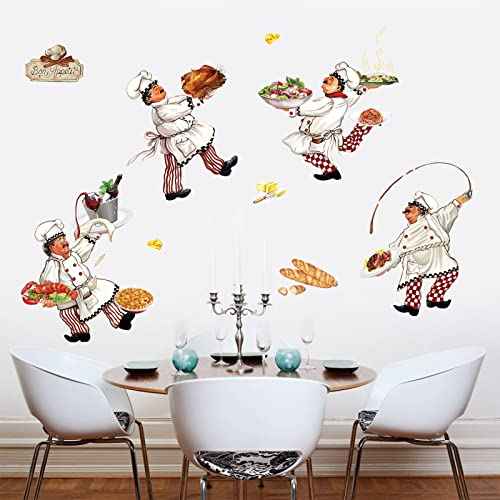 wondever Italian Chef Kitchen Wall Stickers Food Cooking Peel and Stick Wall Art Decals for Kitchen Dining Room Restaurant