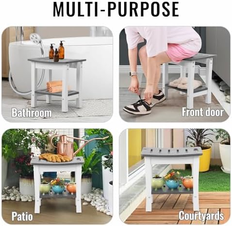 HDPE Waterproof Shower Bench,Shower Seats for Adults Shaving Legs,Shower Stool for Inside Shower 300 Lbs Capacity Grey&White