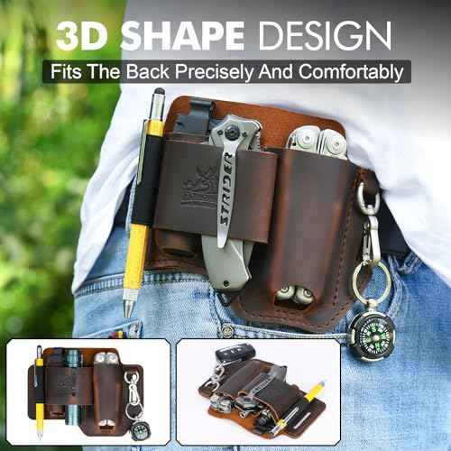 FLYHOMES Genuine Leather Multitool Sheath | Handmade Stitched Belt Organizer for Leatherman Surge | Holds Bit Kit & Extender | Flashlight Holster, Pen & EDC Tools Pouch | Dark Brown