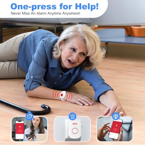 Life Alert Systems for Seniors No Monthly Fee Wi-Fi APP Control Elderly Alarm Call Button Caregiver Pager for 1 Call Button 1 Watch Button 1 Receiver(Only Supports 2.4GHz Wi-Fi) (Fxpager2)