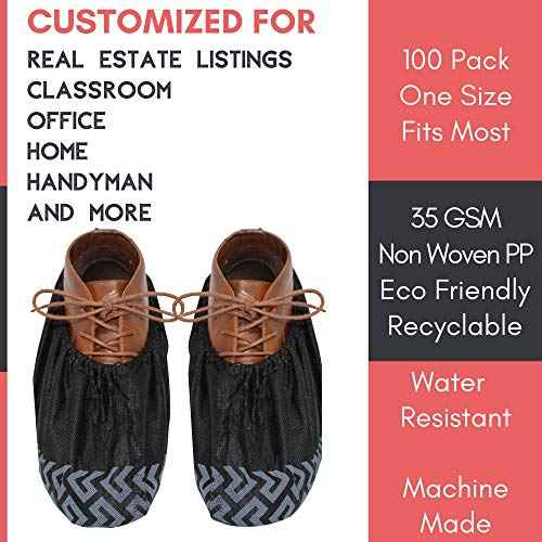 Shoe Covers - X Large, Extra Thick With Non Skid Soles, Professional Sleek Black Disposable Boot and Shoe Booties, One Size Fits Most, Non Slip - Indoor/Outdoor (200)