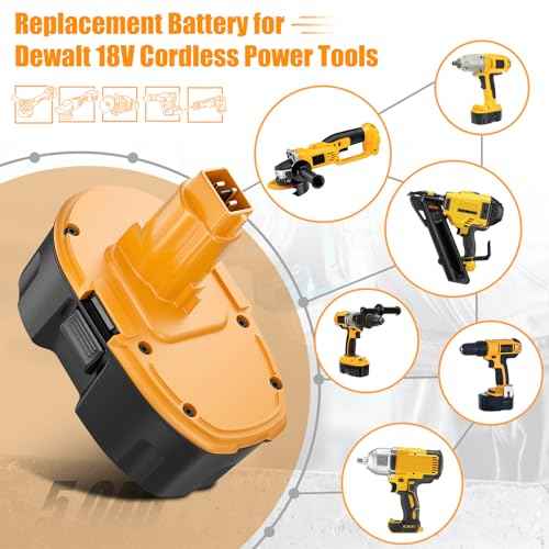 2Pack 5000Ah Replacement for Dewalt 18V Battery Ni-Mh DC9098 DC9096 DC9099 DC970 DW9095 DW9096 DW9098 DW9099 DE9039 DE9096 DE9098 with DC931 Ni-Cad Ni-Mh 18V Battery Charger