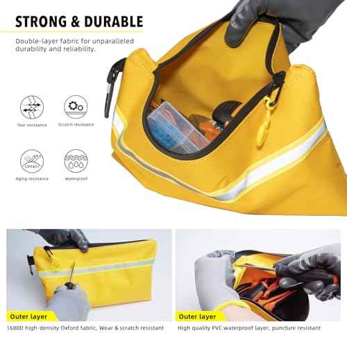 Multi-Purpose Waterproof Tool Pouch Set with Internal Pockets, 1680D 12¡± Tool Bags (4-Pack) with Water-Resistant Zipper and Durable Wide-Base Design for Tools, Gadgets