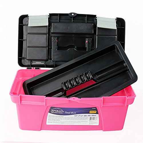 Apollo Tools Set of 3 Pink Stackable Tool Boxes with Top Compartment and Removable Trays for Crafts, Tool Storage - Pink Ribbon - DT5005P