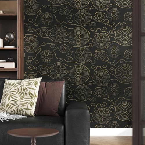 Black Wood Contact Paper for Countertops Gold Growth Ring Wood Wallpaper Removable Self Adhesive Vintage Stick on Wallpaper for Cabinets Table Walls Wooden Grain Wall Covering 15.75"x78"