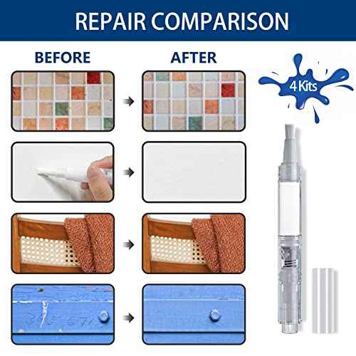 4 Count Touch Up Paint Brush Pen for Painting Walls, House Paint Drywall Repair Brushes kit for Wood Furniture, Desks, Fence Scratches(3ml)