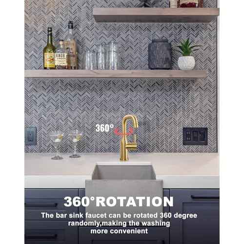Bar Sink Faucet Single Hole: ARCORA Brushed Gold Wet Bar Faucets - Prep Sink Faucet 360 Swivel - Small Kitchen Bathroom Faucet with cUPC Supply Lines