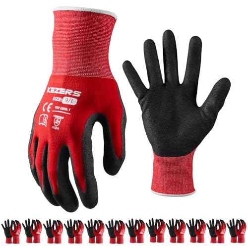 KEZERS Work Gloves,12 Pairs MicroFoam Nitrile Coated Work Gloves for Men,Seamless Knit Nylon Gloves,Home Improvement