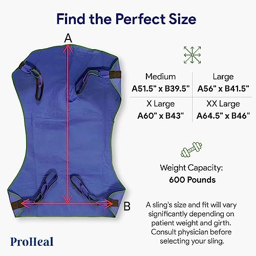ProHeal Universal Full Body Lift Sling, Large, 56" x 41.5" - Solid Fabric Polyester Slings for Patient Lifts - Compatible with Hoyer, Invacare, McKesson, Drive, Lumex, Joerns and More