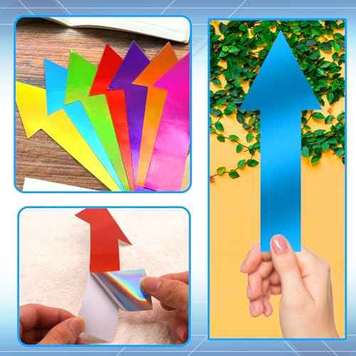 8 Inch Arrow Sticker 46 Pack, Adhesive Directional Sign Arrow Floor Decal Multicolor Waterproof Stickers Marking Arrows Safe Road Instructions Sticker for Floor Wall Applications
