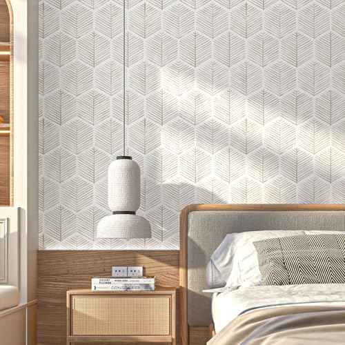 MelunMer 118In L 17.3In W Modern Peel and Stick Wallpaper Boho Contact Paper for Cabinets/Drawers Self Adhesive Removable Wallpaper for Bedroom/Bathroom Waterproof Geometric Contact Paper Beige/White