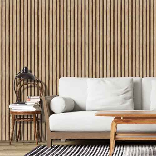 Arthome 17''x120'' Wood Slat Wallpaper Peel and Stick self Adhesive Wood Wallpaper PVC Vinyl Decorative Removable Wallpaper Waterproof Faux Wood Grating Stripe Contact Paper for Living Room Bedroom