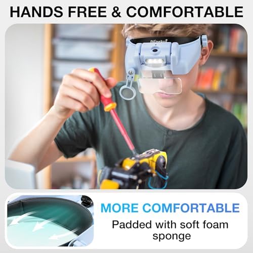 Magnifying Glass with Light, Magnifying Glasses for Close Work 1X-14X, Magnifier Headset with 2pcs Detachable Lights,Upgraded USB C Charge Built-in 500mAh Suit for Crafts Hobbies Cross Stitch