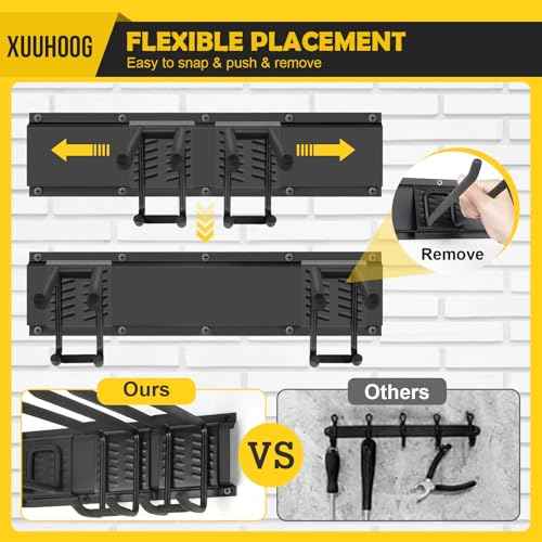¡°48¡± Adjustable Garage Wall Tool Organizer - Full-Length Bracket for Garage Storage with 3 Tool Hooks, 2 Double Hooks, 2 Single Hooks and 3 Rails in Heavy-Duty Construction,Tool Organizer