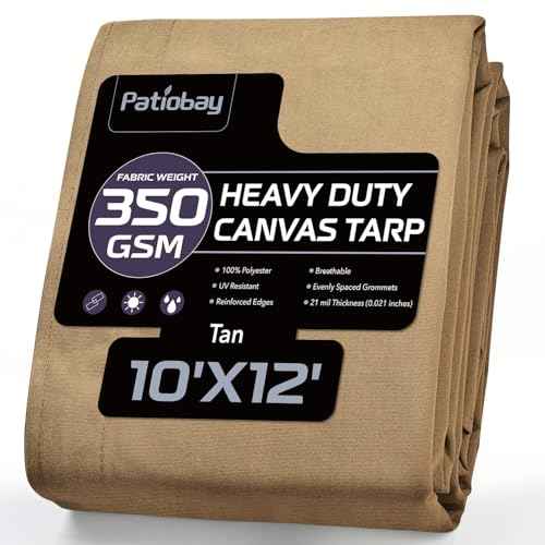 Canvas Tarp 10x12 Feet, 12 Oz Heavy Duty Waterproof with Rustproof Grommets, UV Resistant, Multipurpose Outdoor Tarpaulin for Camping, Canopy, Woodpile, Trailer (Tan)