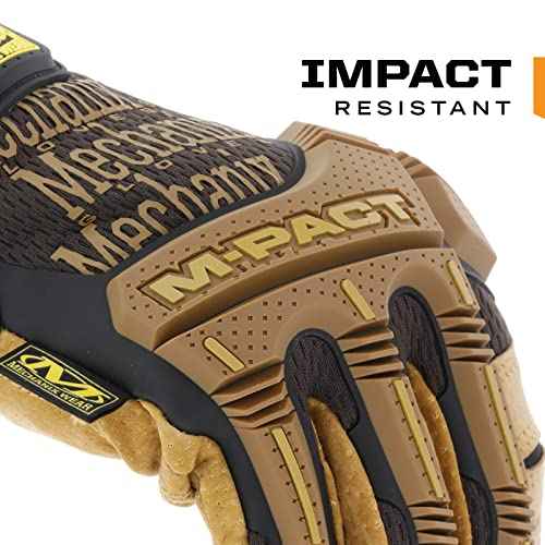 Mechanix Wear M-Pact Leather Gloves - Leather Impact-Resistant Work Gloves for Hand Support - Breathable Design - Shock Absorbing - Machine Washable - Brown/Black - Large