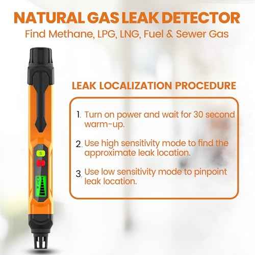 Gas Leak Detector Pen for Natural Gas and Propane: Pocket-Sized Gas Detector to Locate Gas Leaks of Combustible Gases like Methane, LPG, LNG, Fuel, Sewer Gas with Illuminated Digital Display and Alarm