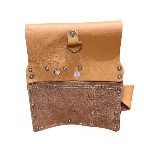Genuine Leather Drywall Tool Pouch 3505R-TAN 8 Pocket Heavy Duty Top Grain Leather Drywall Pouch with Steel Hammer Loop & Tape Measure Clip - Fits Belts up to 2.5'