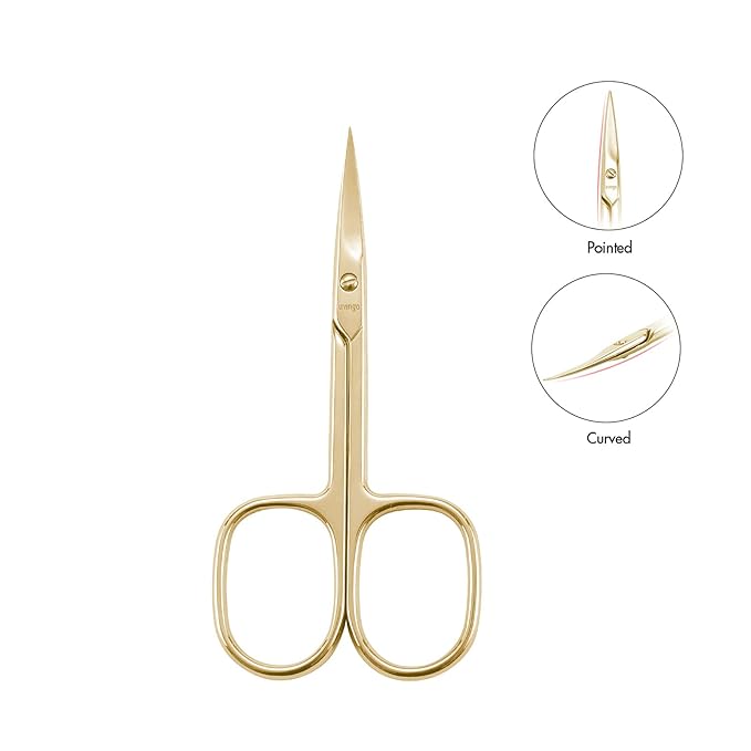 LIVINGO Stainless Steel Cuticle Nail Scissors, Premium Sharp Curved Blade Multi-purpose Sharp Cuticle Eyebrows Manicure Pedicure Beauty Grooming Scissors with Case, 3.5" Gold