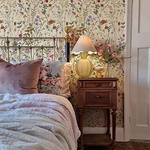 JiffDiff Floral Wallpaper Peel and Stick- 118" x 17.3" Farm Floral Wall Paper Wildwood Daisy Self Adhesive Stick On Wallpaper Removable Contact Paper (Mustard)