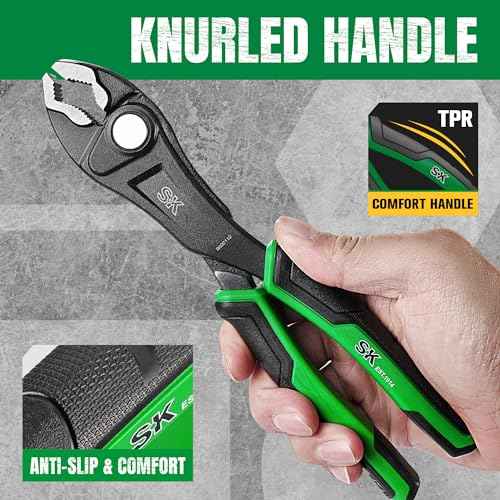 SK 8-Inch Adjustable Slip Joint Pliers, Premium CR-V Construction, SureGrip V-Jaw Design with Comfortable Grips