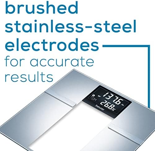 Beurer BF720 Smart Scale for Body Weight, Body Fat, Body Water & More – 400 lb Capacity, Bluetooth App, Calorie Data, User Recognition, XL LCD Display, Glass Digital Bathroom Scale – Grey