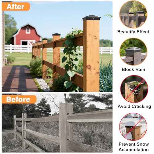 10-Pack Aluminum 6x6 Post Caps for Deck Railing(Actual 5.5" x 5.5"), Fence Post Caps with Screws, Black Pyramid Deck Posts Cap for Wooden Rail, Waterproof Metal Deck Cover for Mailbox