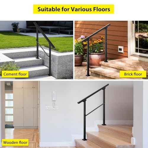 Signstek Handrails for Outdoor Steps, 3 Step Hand Rail Fit 2 or 3 Steps Outdoor Stair Railing, Metal Porch Railing, Deck Handrail, Black Wrought Iron Hand Rails kit for Concrete, Porch Steps, Upgrade