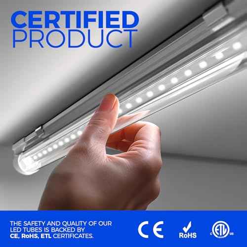 Barrina 5000K 2FT LED Shop Light, 3000LM, 20W, T8 Shop Lights for Garage, Workbench, Cabinet, Workshop, Room, LED Tube Lights, Linkable Ceiling Light Fixture with Built-in ON/Off Switch, ETL, 4 Packs