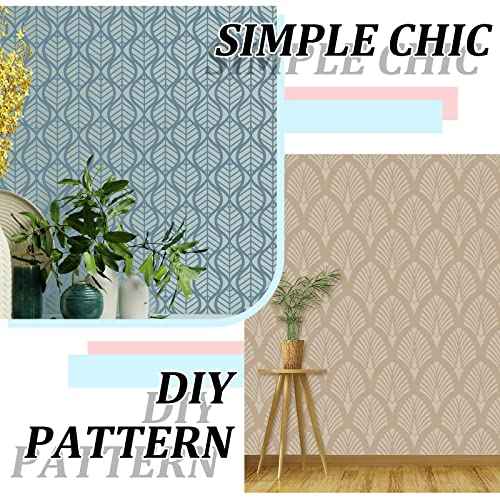 8 Pieces 12 x 12 Inch Herringbone Geometric Wall Stencil Modern Pattern Wall Decor Reusable Film Decorative for Painting, Stencils for Walls (Chic Style)