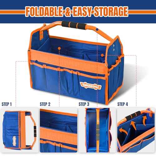 16" Tool bag, Heavy-Duty Waterproof Tool Bag, Spacious Capacity with High-Visibility Yellow&Blue Design, Wide-Opening Mouth and Durable 600D Oxford for Professional and Outdoor Applications