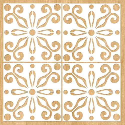 4PCS Reusable Mexican Talavera Pattern Stencils 8x8 Inches for Floors, Walls, Tiles, Concrete, Fabric, Wood & Furniture