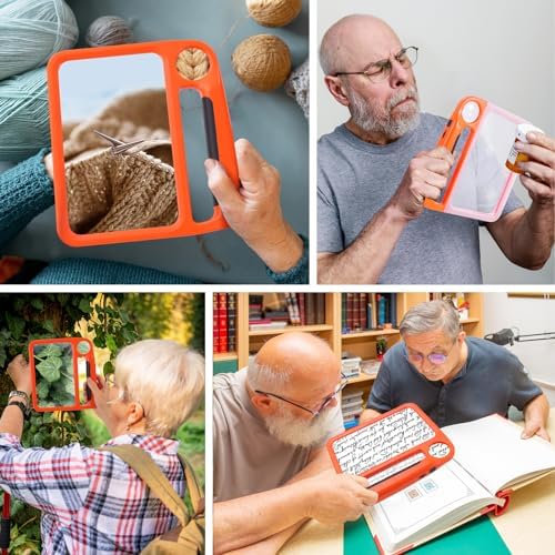 5X 10X Full-Page Magnifying Glass with Light, Rechargeable Handheld Magnifier with 3 Light Modes, 48 Lights, Clean Cloth Ideal Gift for Seniors Reading Books Inspection