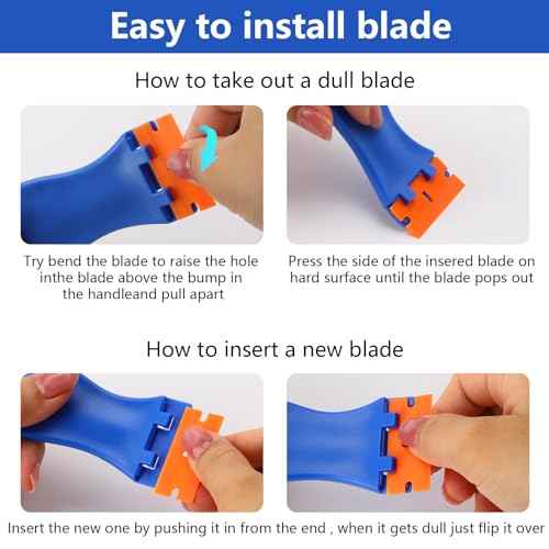 10 Plastic Razor Blade Scraper, 100 Pcs Blades, Remove Label Decal Tool for Stickers, Gaskets and Paints on Window Car Glass