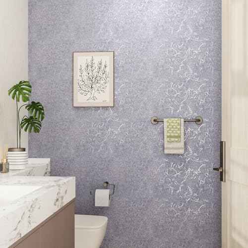 CRE8TIVE Metallic Silver Silk Wallpaper Peel and Stick Textured Embossed Silver Grey Contact Paper for Cabinets Drawers 12"x80" Self Adhesive Removable Wallpaper for Kitchen Appliances Bathroom Walls