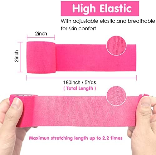 Self Adherent Cohesive Bandage 2"x5 Yards First Aid Bandages Stretch Sport Athletic Wrap Vet Tape for Wrist Ankle Sprain and Swelling,Pink(24 Rolls)