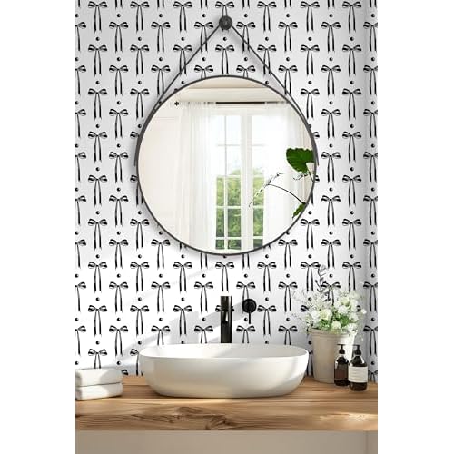 HAOKHOME Black Wall Paper Peel and Stick Modern Bow Ties Wallpaper Removable for Nursery Black/White Contact Paper 17.3in x 9.8ft