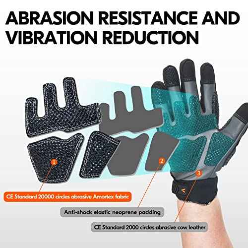 Vgo...¡¦1Pair Leather Heavy Duty Work Gloves,Mechanics Gloves,Water Resistant,Impact Resistant,Anti-Vibration(CA7722WR)