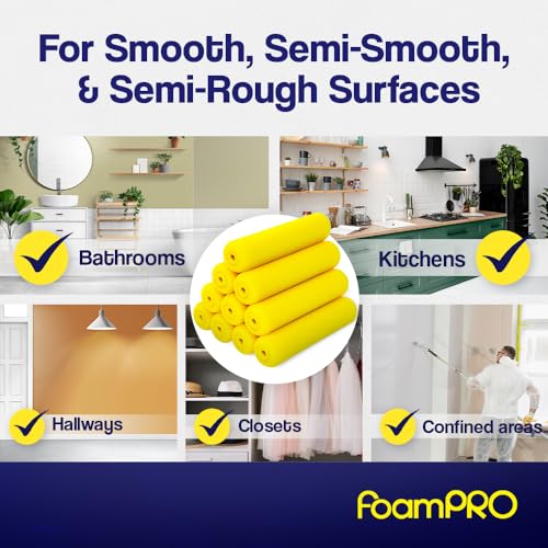 FoamPRO 75RS Slim Trimmer Roller Refills, 6" x 3/8" - High-CapacityFoam Refills for Bathrooms, Kitchens, Closets 7 Confined AreasSmooth & Even Paint Application - Works with All Paints- 10 Pack