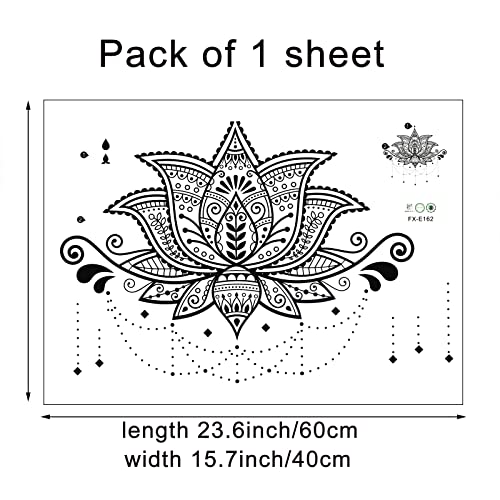 Black Mandala Lotus Wall Decals Indian Boho Namaste Flower Wall Sticker 23.6x15.7inch Hippie Buddhism Meditation Wall Art Decor for Headboard Bedroom Living Room Yoga Studio