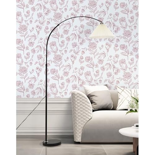 Timeet White and Pink Floral Wallpaper Peel and Stick Modern Removable Self-Adhesive Wall Paper for Bedroom Bathroom Vintage Contact Paper Vinyl Film 17In¡¿78.7In