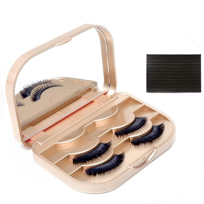 Cosmetic Case Empty Eyelashes Storage Case with Makeup Mirror Holder Box Fake Eyelash Packing Travel Storage Case Eyelashes Bag(Gold)