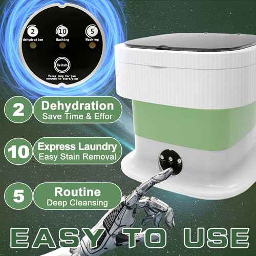 Portable Washing Machine, Mini Washer and Dryer, 16L Folding Lavadora Portatil, 60W Collapsible Small Compact Clothes Laundry with Spin for Underwear, Baby Clothes, Socks£¨Green)