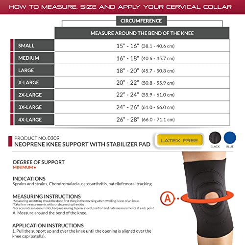OTC Knee Support, Encircling Stabilizer Pad, Neoprene, Black, Medium