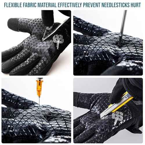 TAILI Level 3 Needle, Level 5 Puncture Resistant Men Work Gloves, Grip Enhanced A7 Cut Resistant Safety Gloves, Touchscreen and Breathable, Black, Large (L), 1 Pair