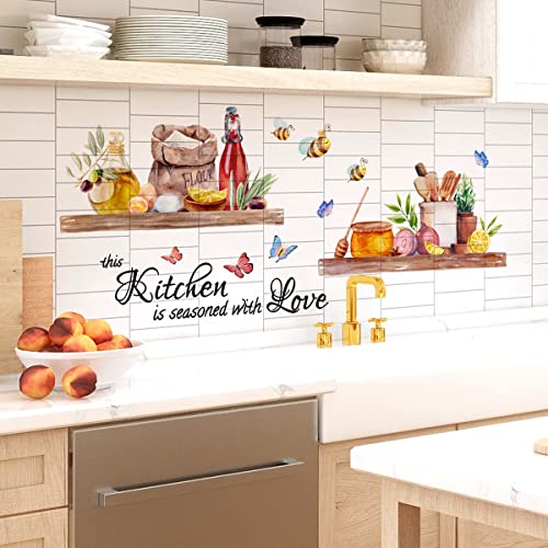 Bee Butterfly Wall Stickers Food Lettering Quotes Sayings Peel and Stick Vinyl Wall Decals for Kitchen Dining Room Restaurant