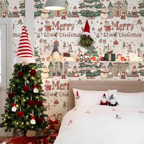 Vinjiasin Christmas Peel and Stick Wallpaper, Self Adhesive Removable Wallpaper, Thicken Christmas Contact Paper for Bedroom Walls Living Room Window Fireplace Decoration(17.3"x 118")